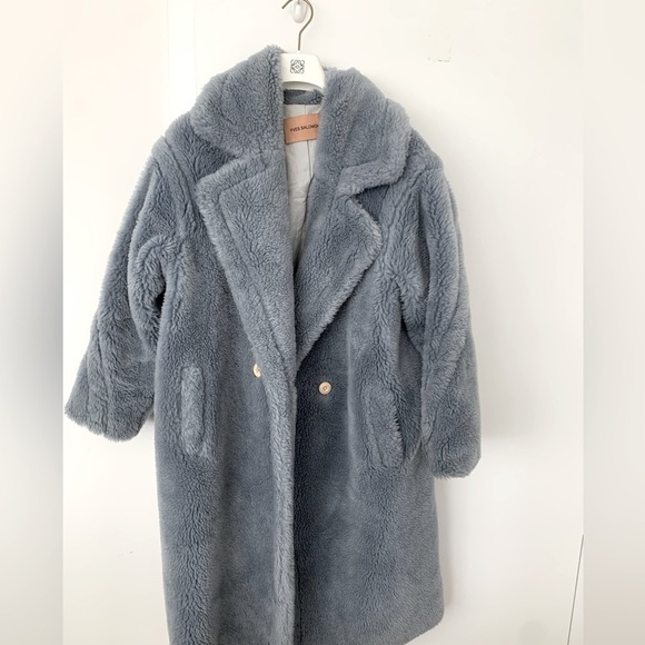 Yves Salomon WOOL TEDDY COAT IN BLUE - Picture 4 of 7